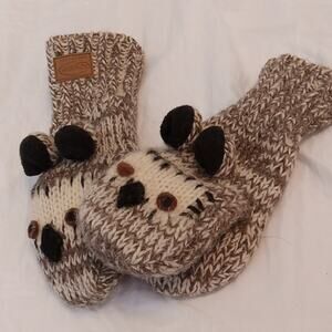 Kyber Cozy Brown and Black Kids Animal Mittens. 100% Wool. Warm, Winter
